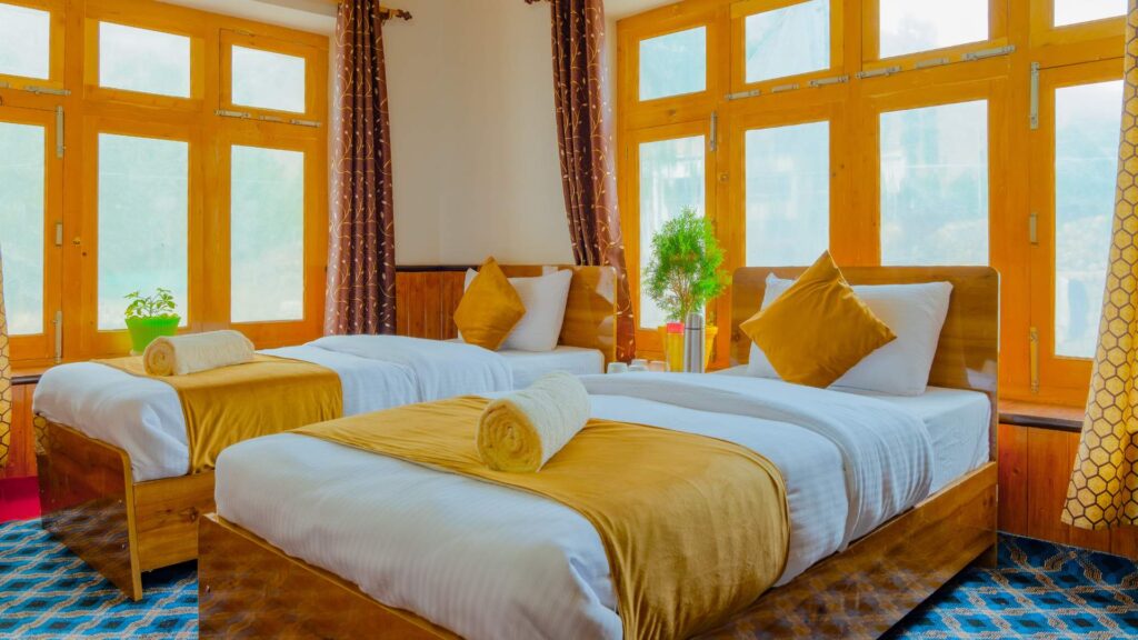 Comfortable beds in a traditional Ladakh homestay