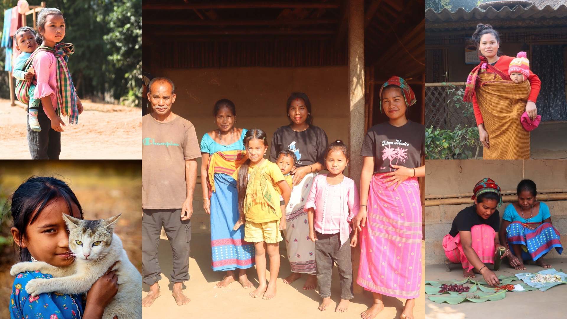 Collage of Tiwa community people in Umswai Valley, Assam showcasing traditional culture, local attire, indigenous heritage and community life