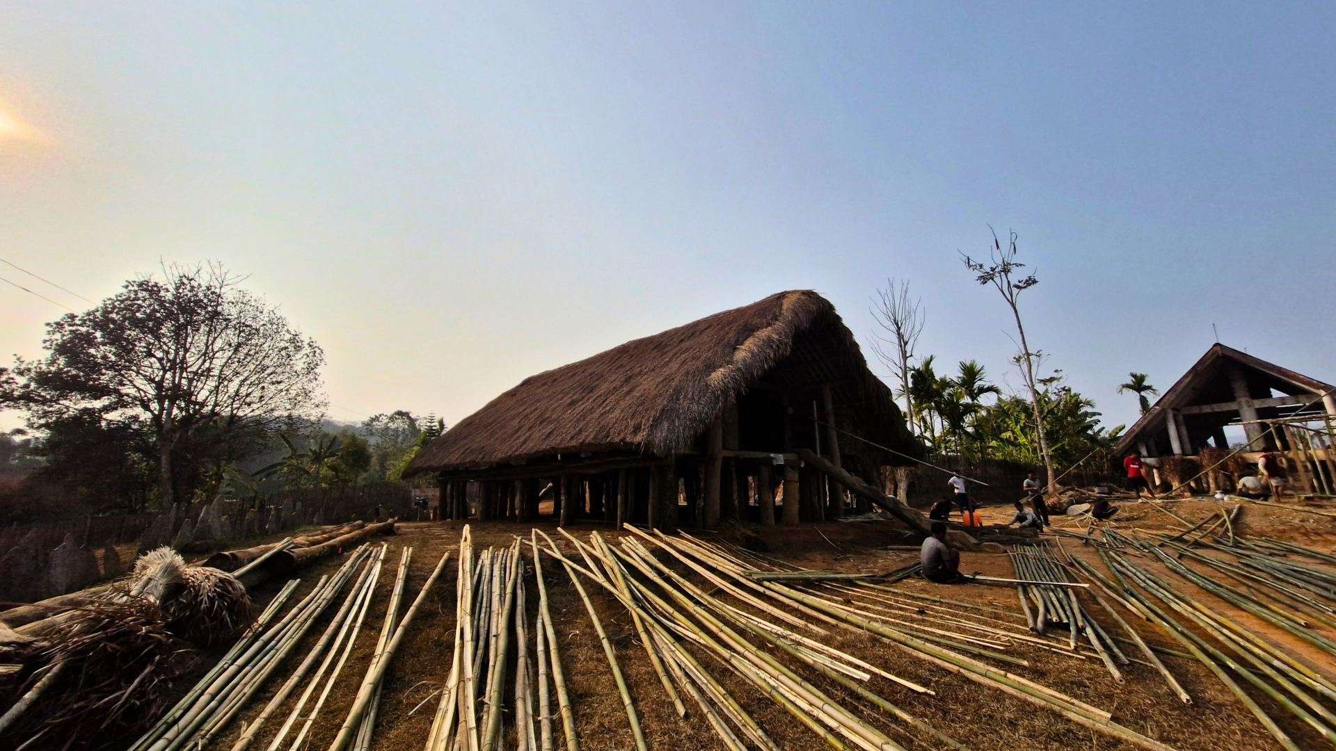 Traditional community gathering space of the Hill Tiwa community in Umswai Valley, Assam, used for meetings, cultural activities and social gatherings